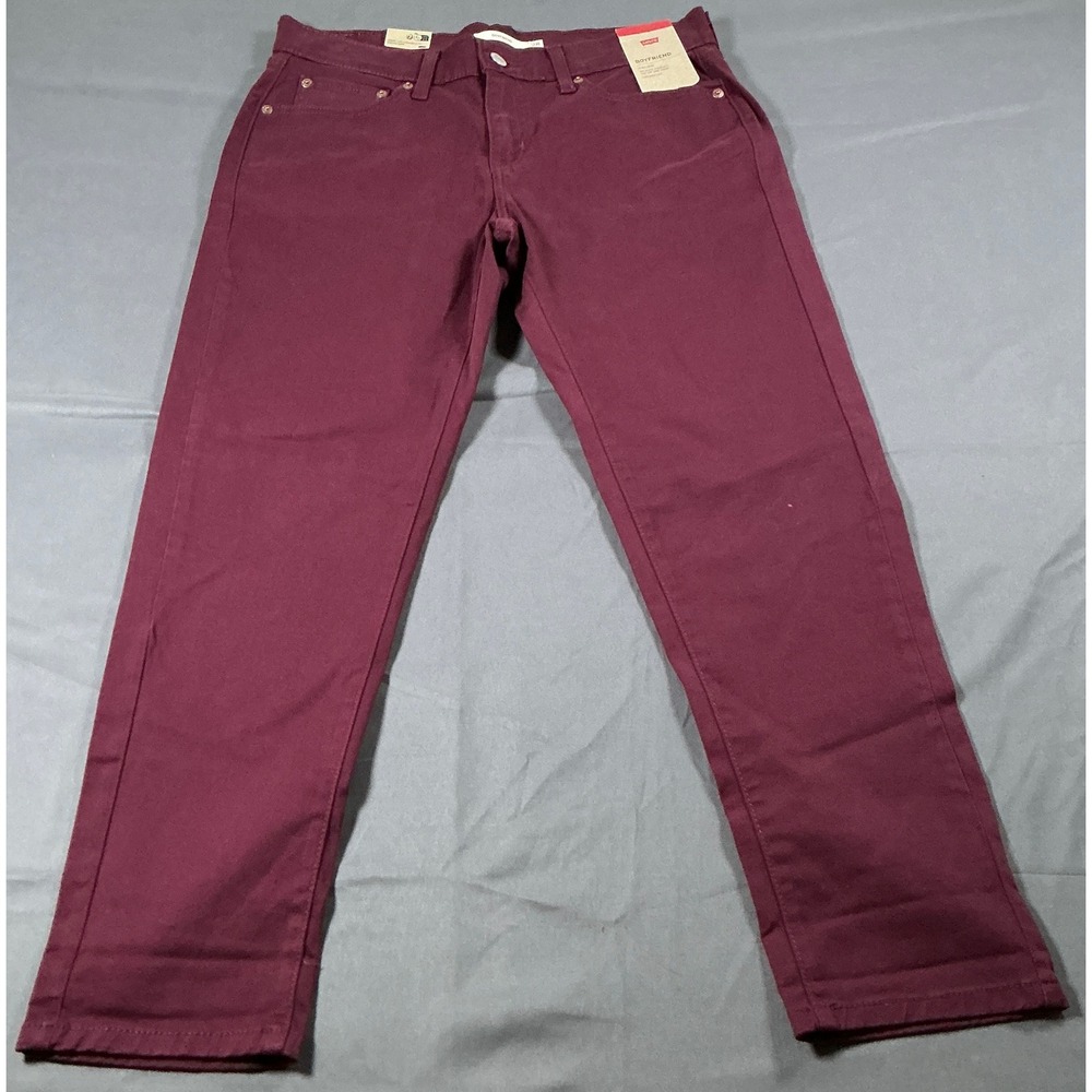 Levis Womens Boyfriend Jeans 28x27 Burgundy Mid Rise Tapered Leg New US 6